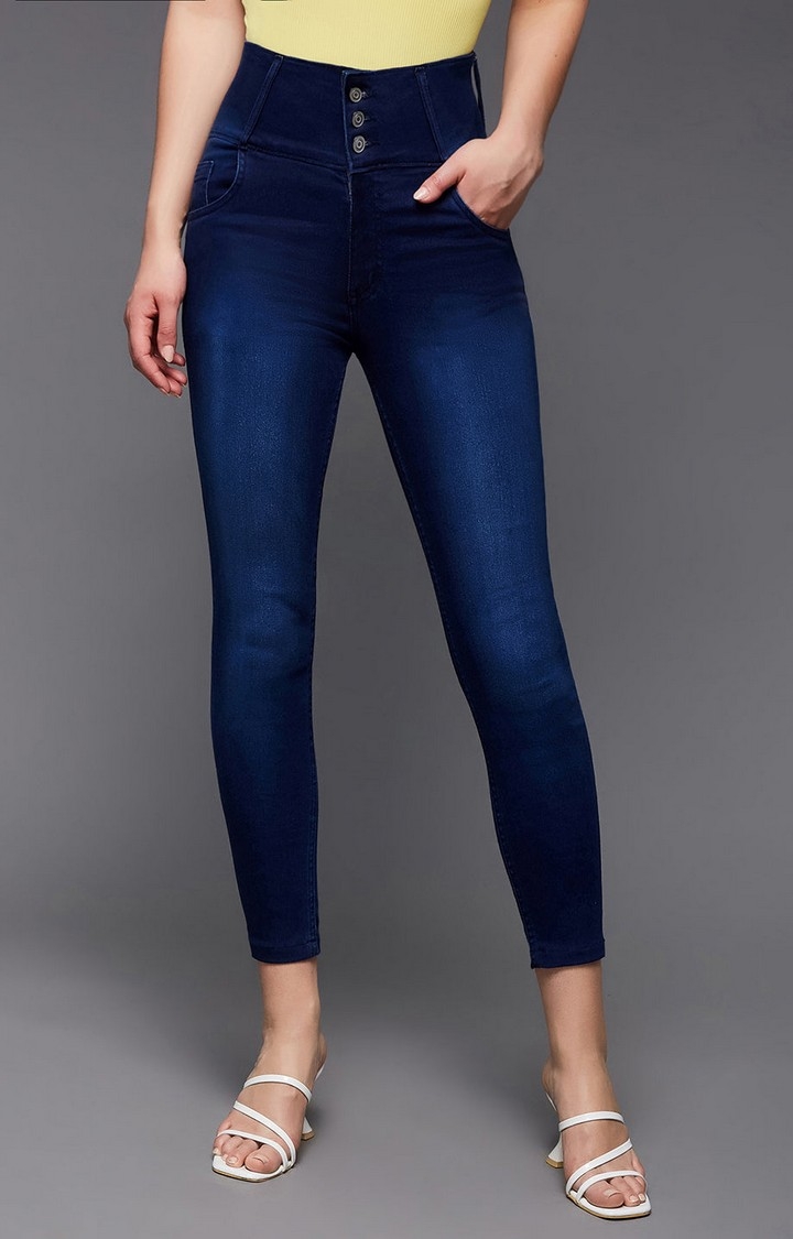 Women's Blue Solid Skinny Jeans