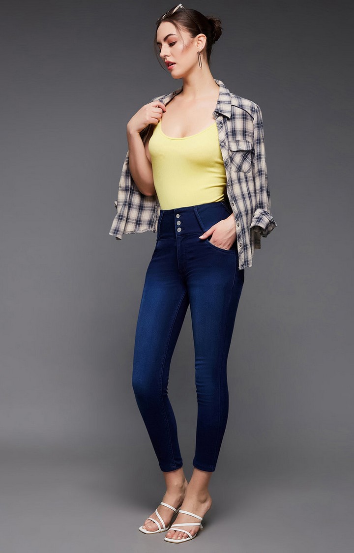 Women's Blue Solid Skinny Jeans