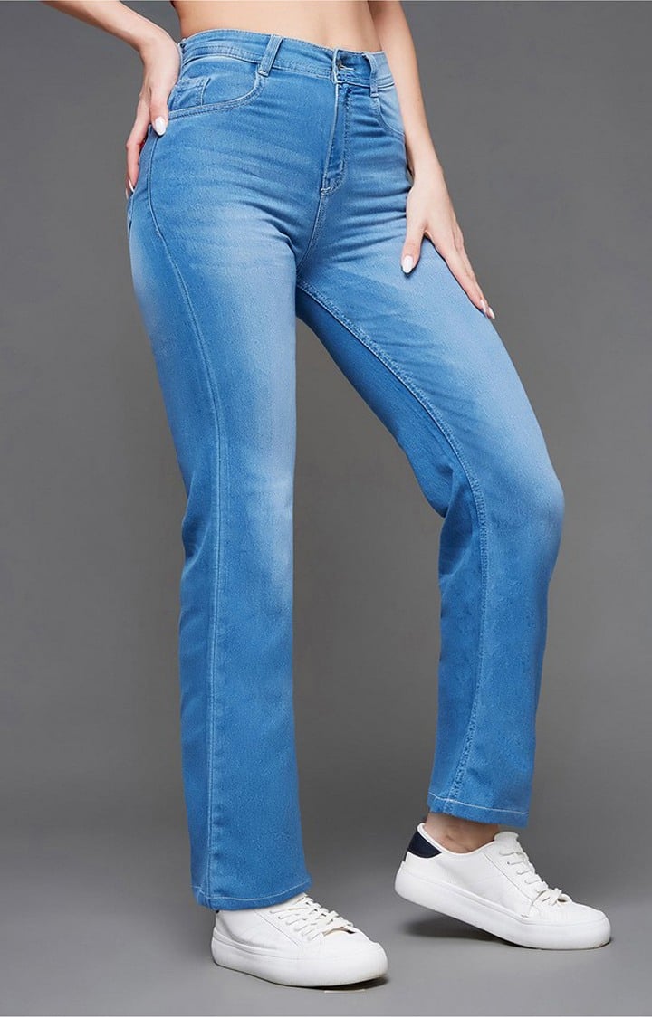 Women's Blue Solid Flared Jeans