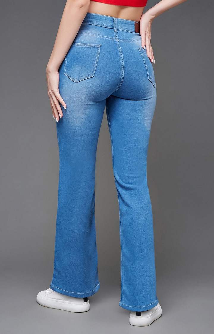 Women's Blue Solid Flared Jeans