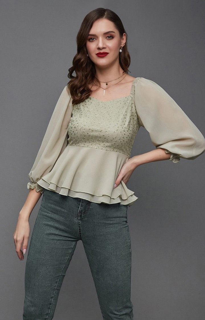 Women's Green Georgette  Tops