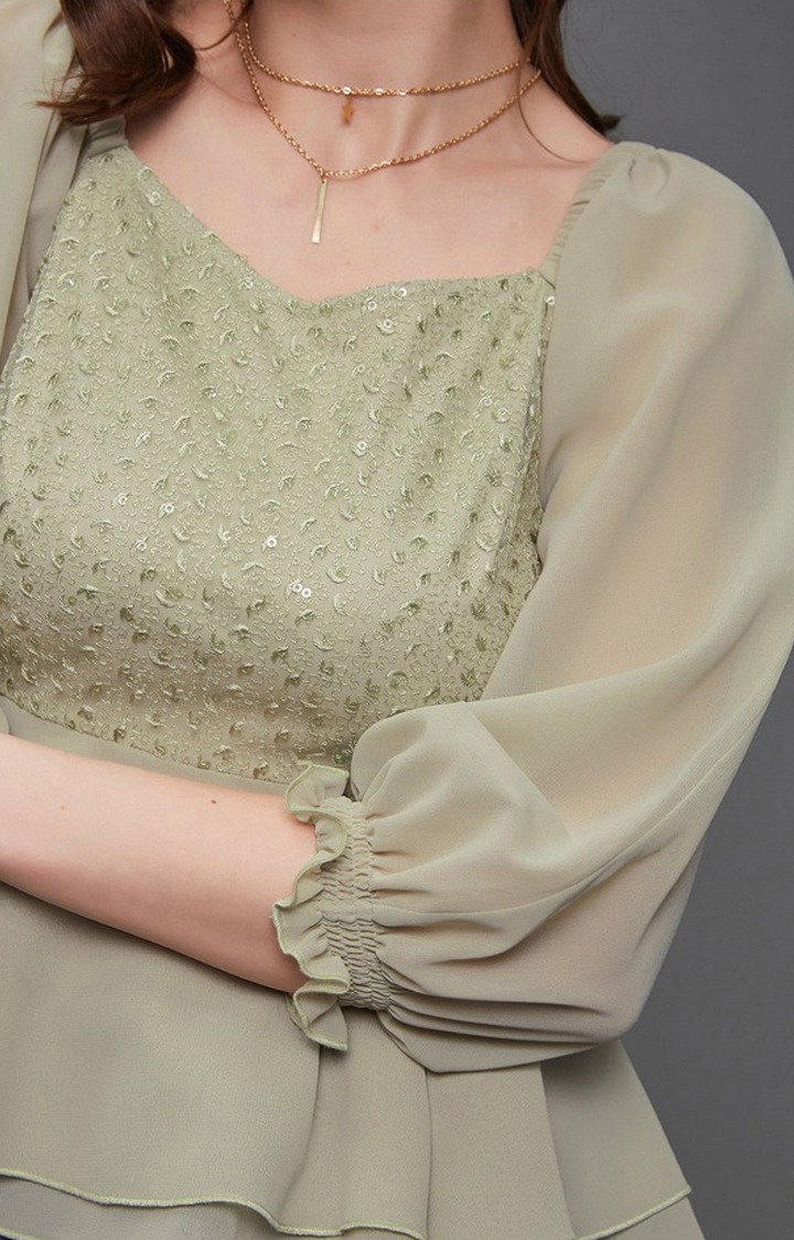 Women's Green Georgette  Tops
