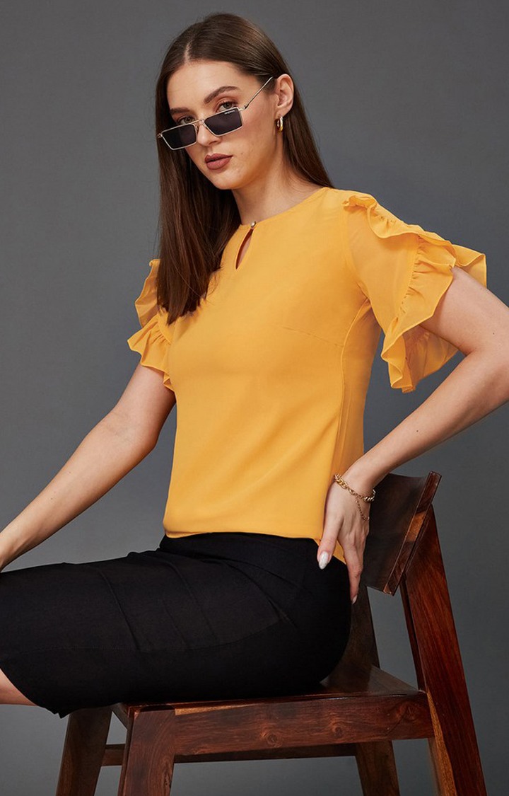 Women's Yellow Georgette  Tops