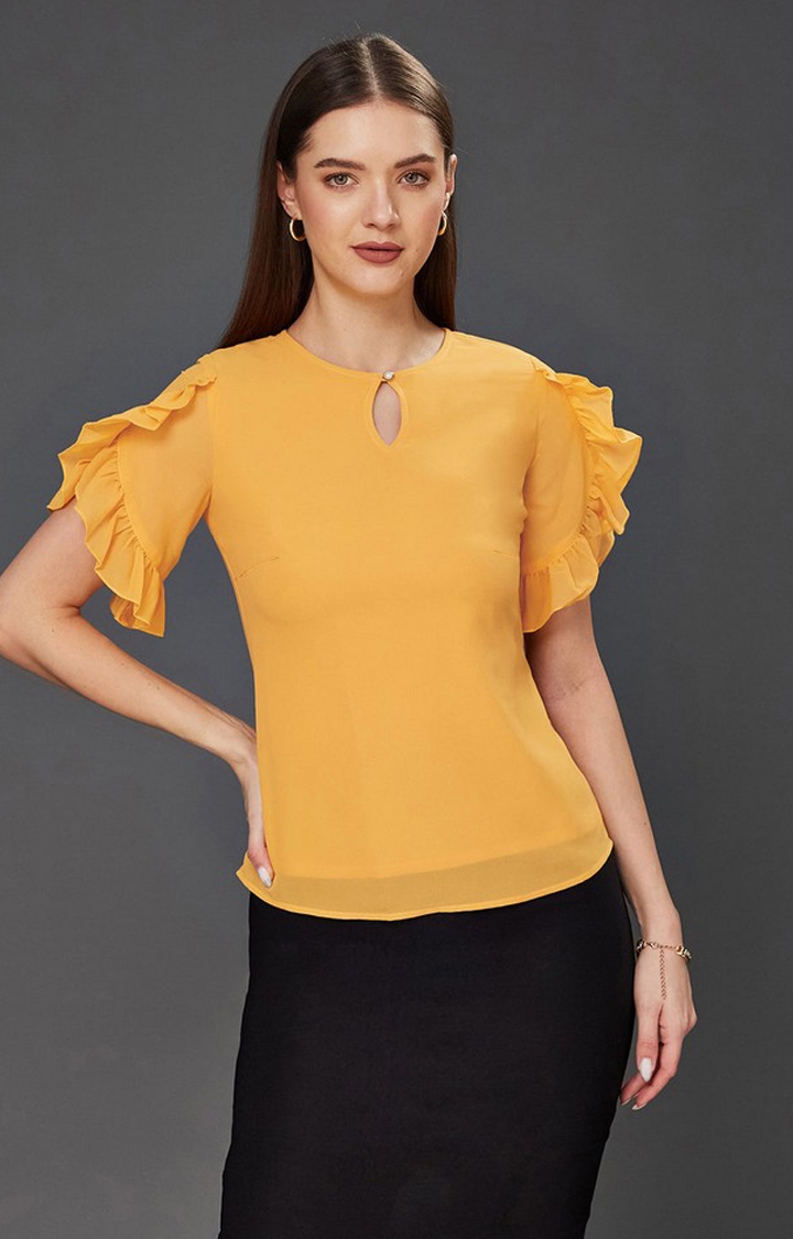 MISS CHASE | Women's Yellow Georgette  Tops