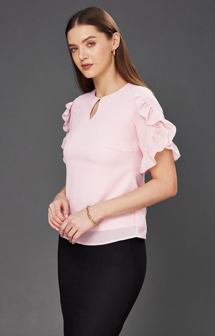 MISS CHASE | Women's Pink Georgette  Tops