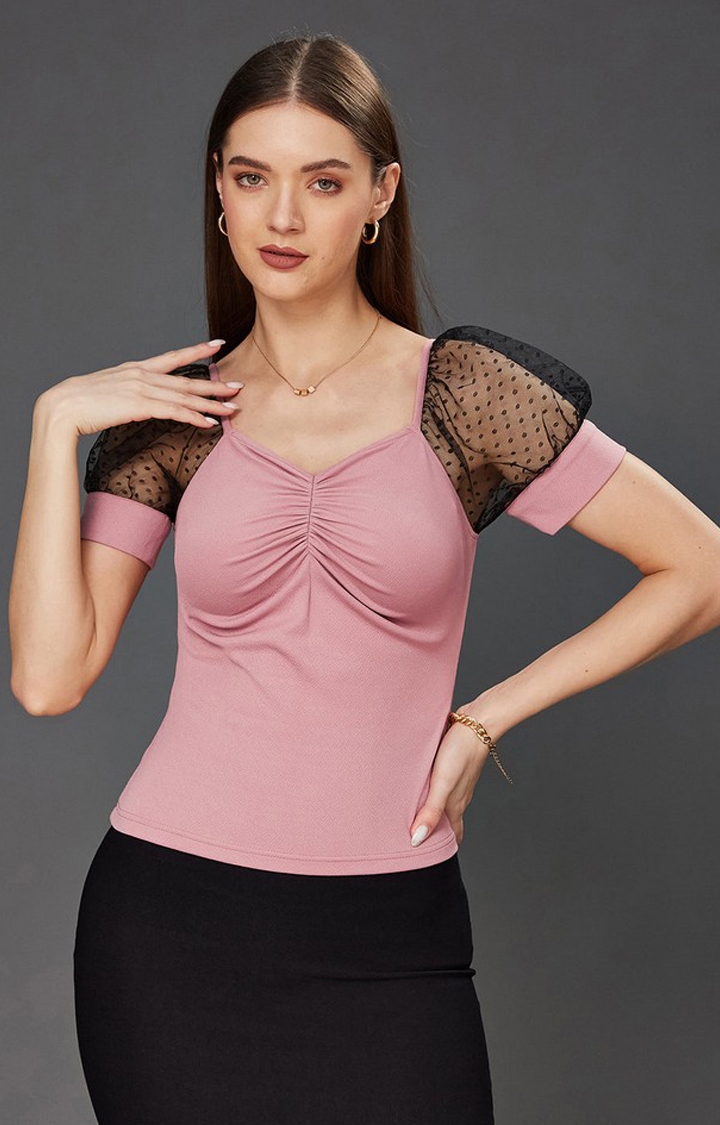 MISS CHASE | Women's Pink Polyester  Tops