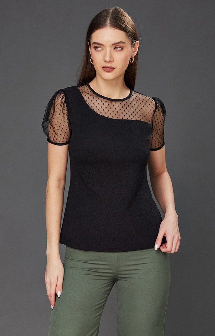 MISS CHASE | Women's Black Polyester  Tops