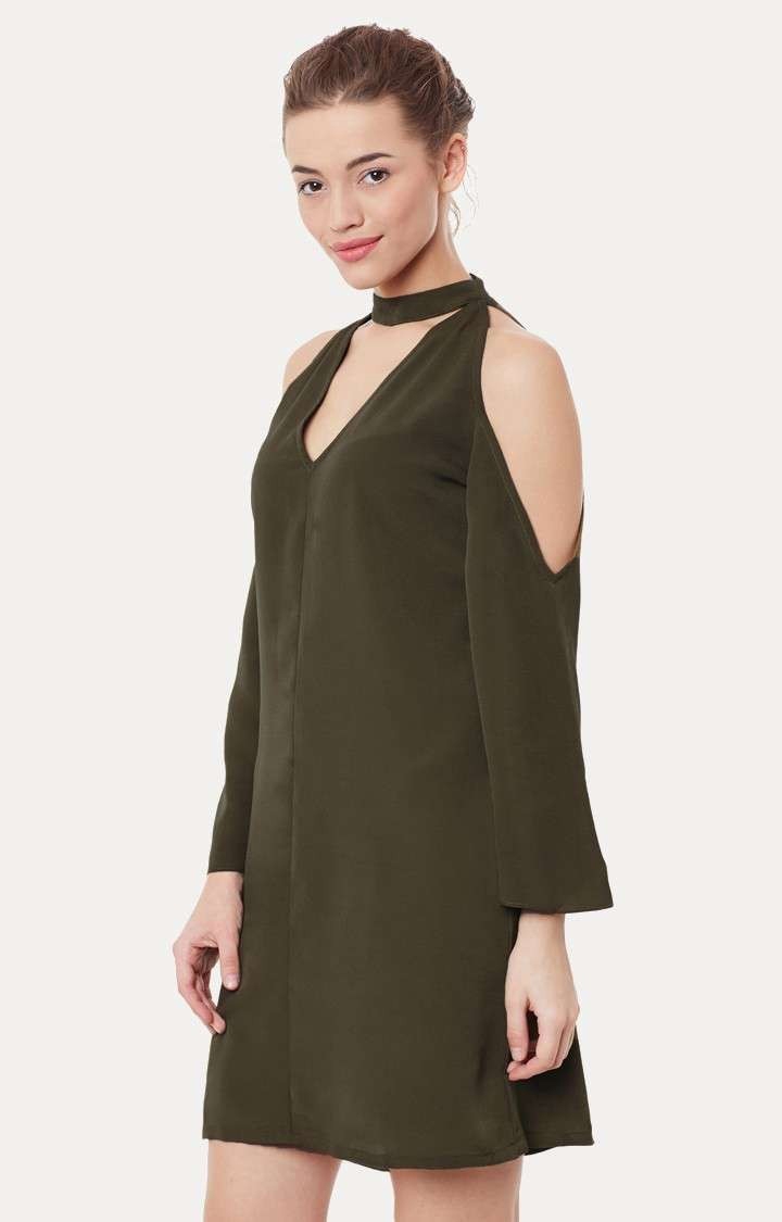 Women's Green Polyester SolidEveningwear Shift Dress
