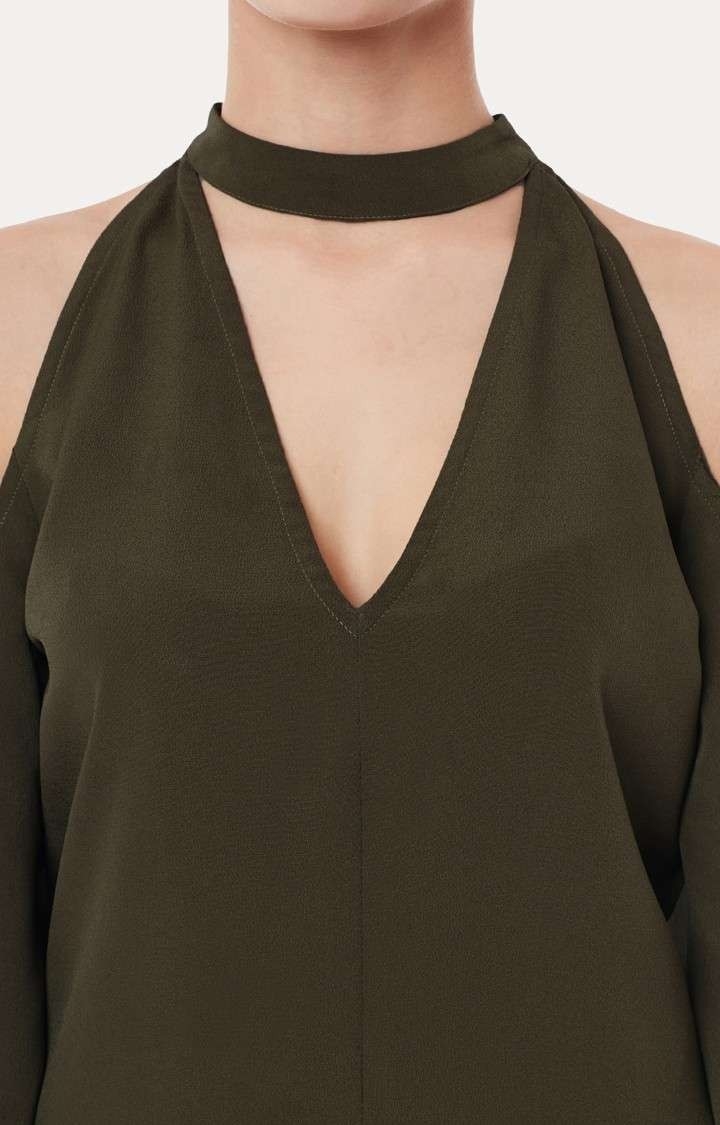 Women's Green Polyester SolidEveningwear Shift Dress