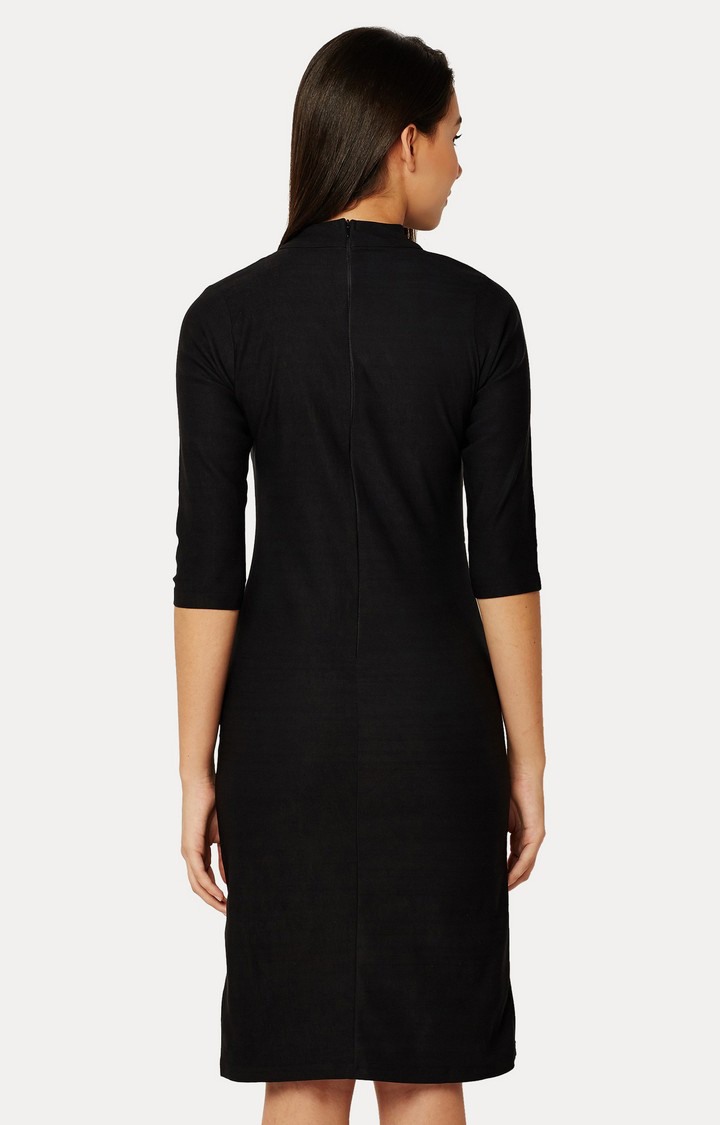 Women's Black Polyester SolidEveningwear Sheath Dress