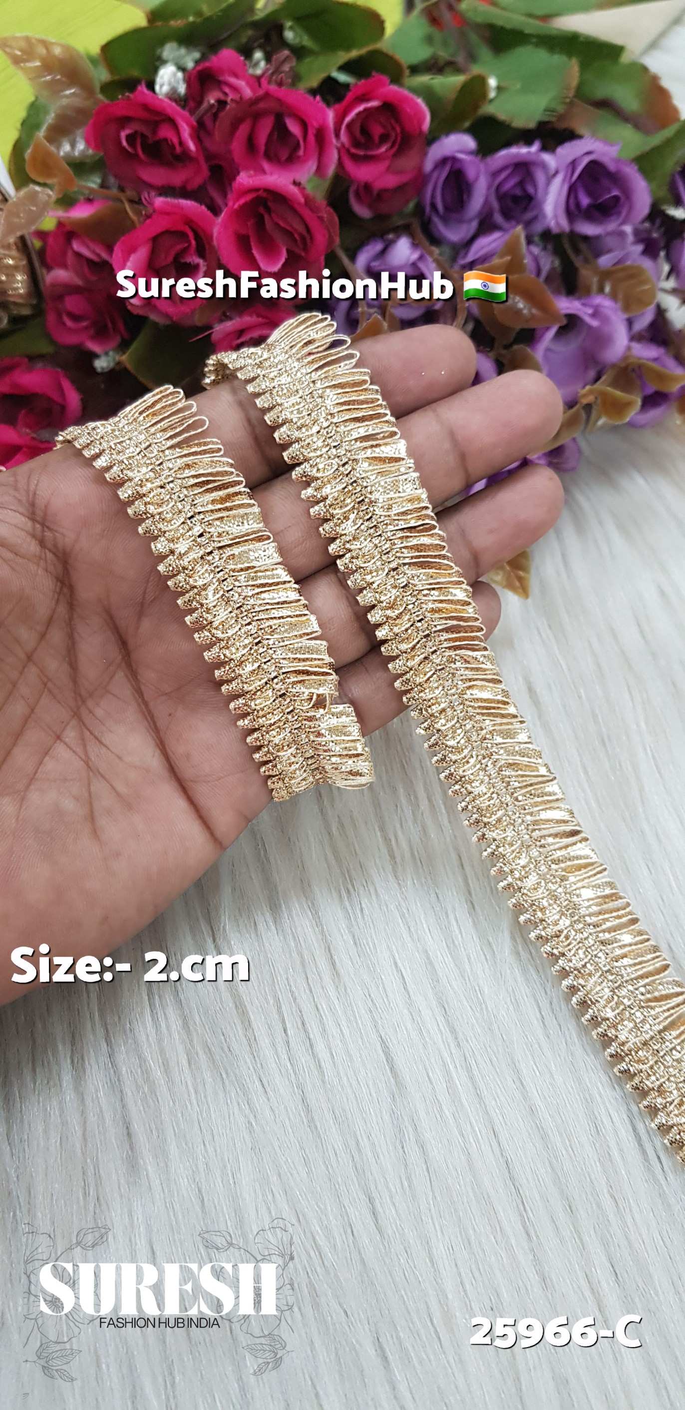 25966-C Rose Gota Patti Samosa Jhalar Lace – 2 cm