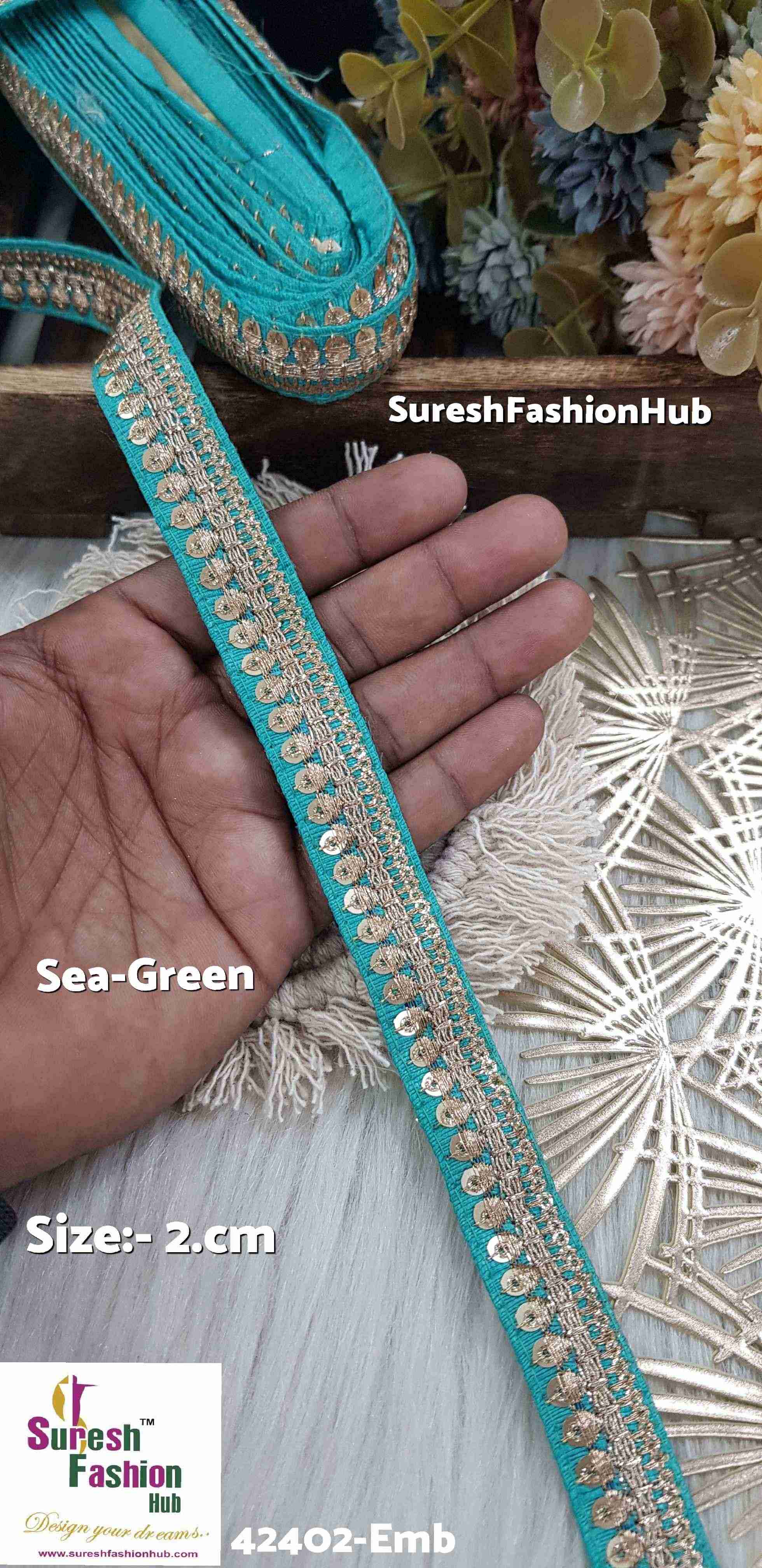 Vibrant Sea-Green Color Zari Embroidered Lace Roll
