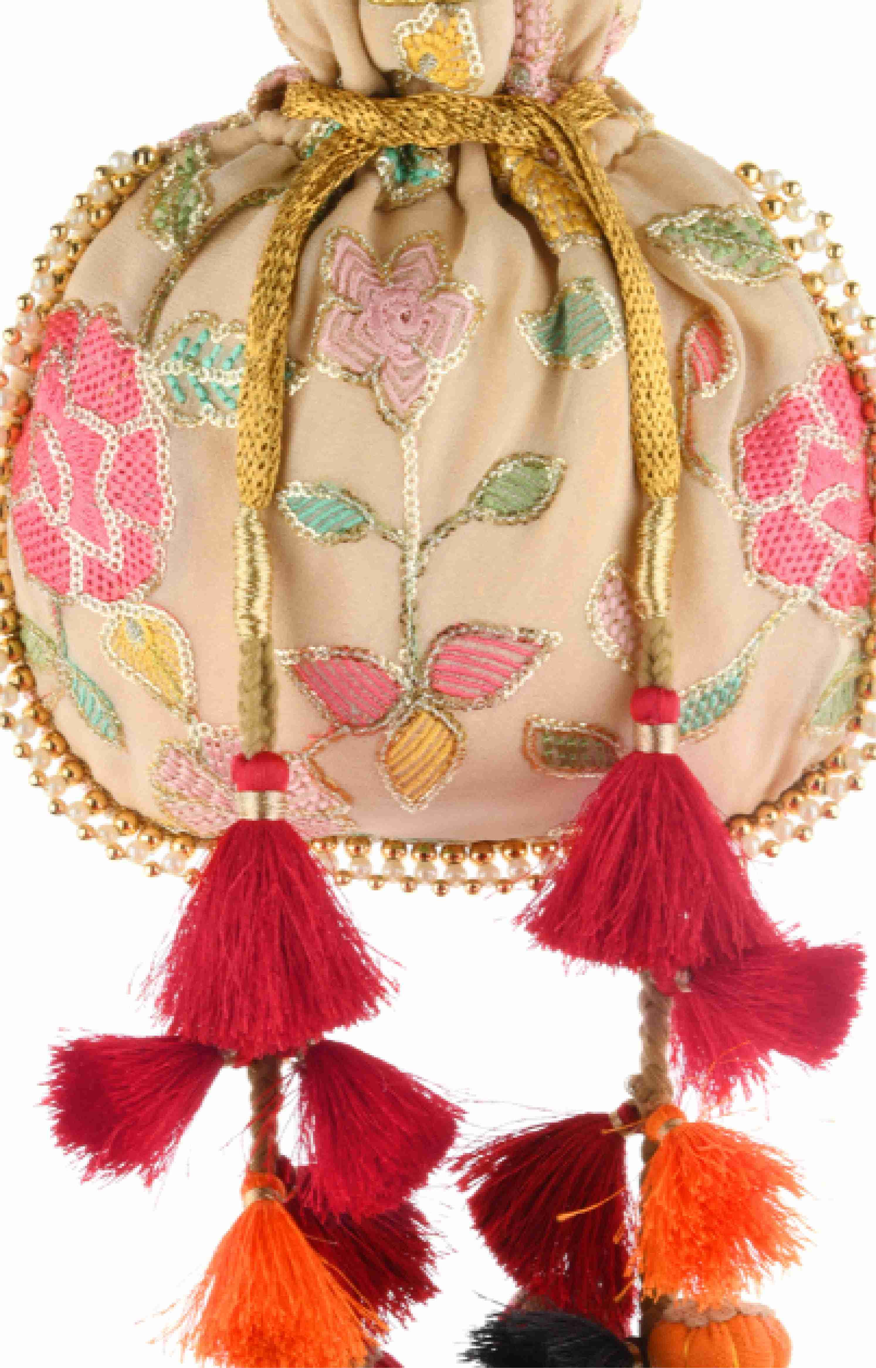 Ira Ivory Floral Embroidered Potli