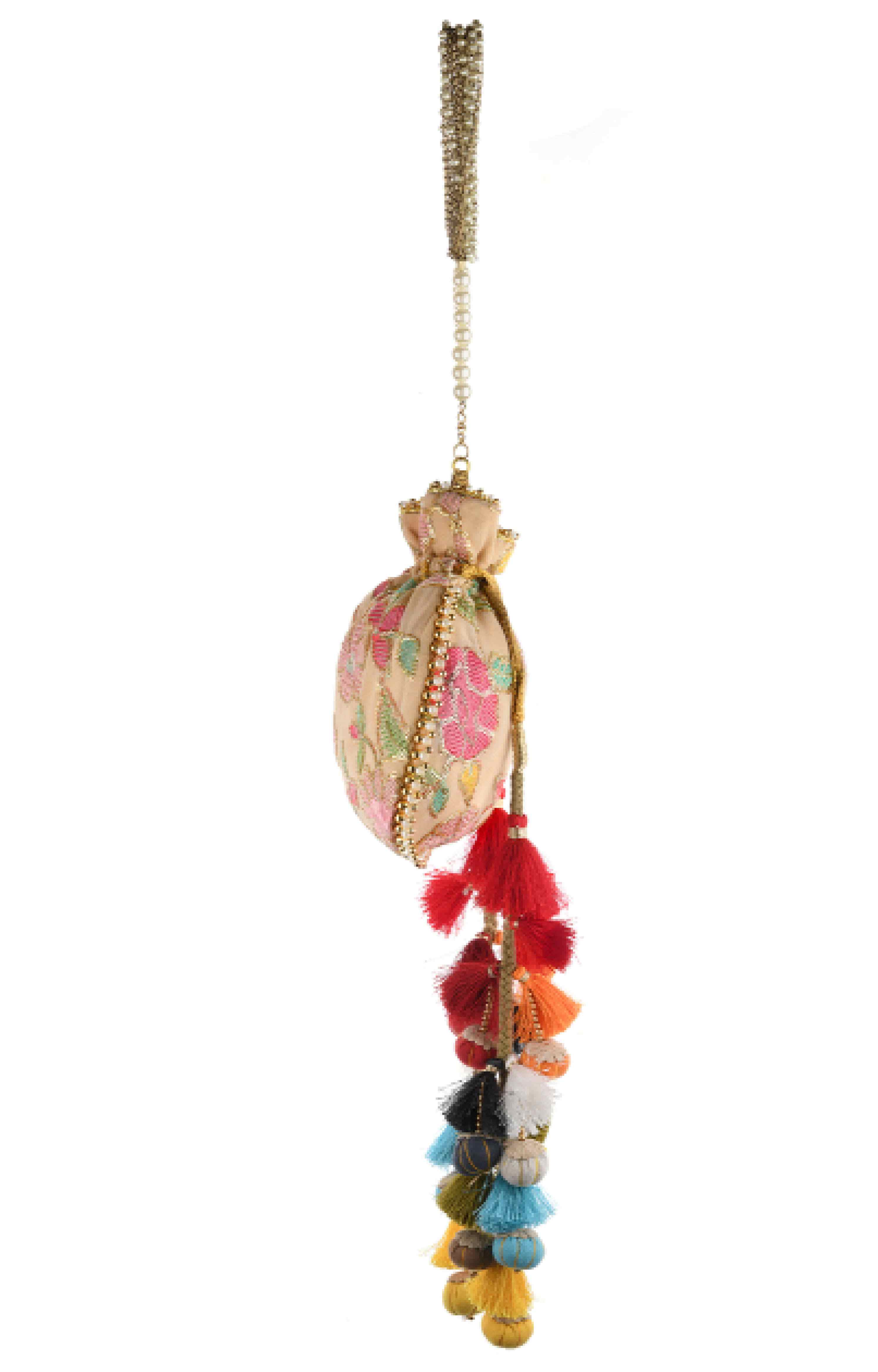 Ira Ivory Floral Embroidered Potli