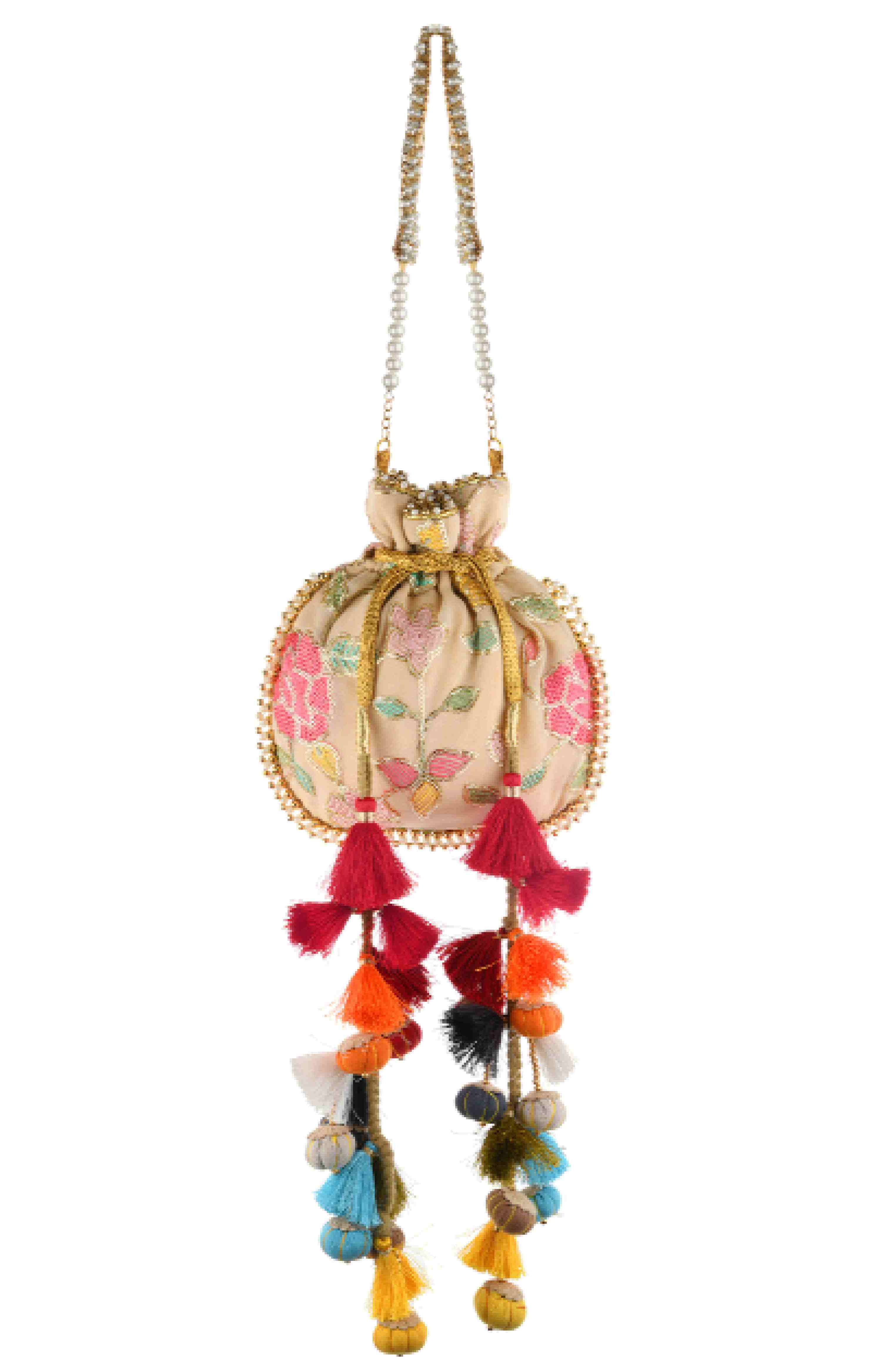 Ira Ivory Floral Embroidered Potli