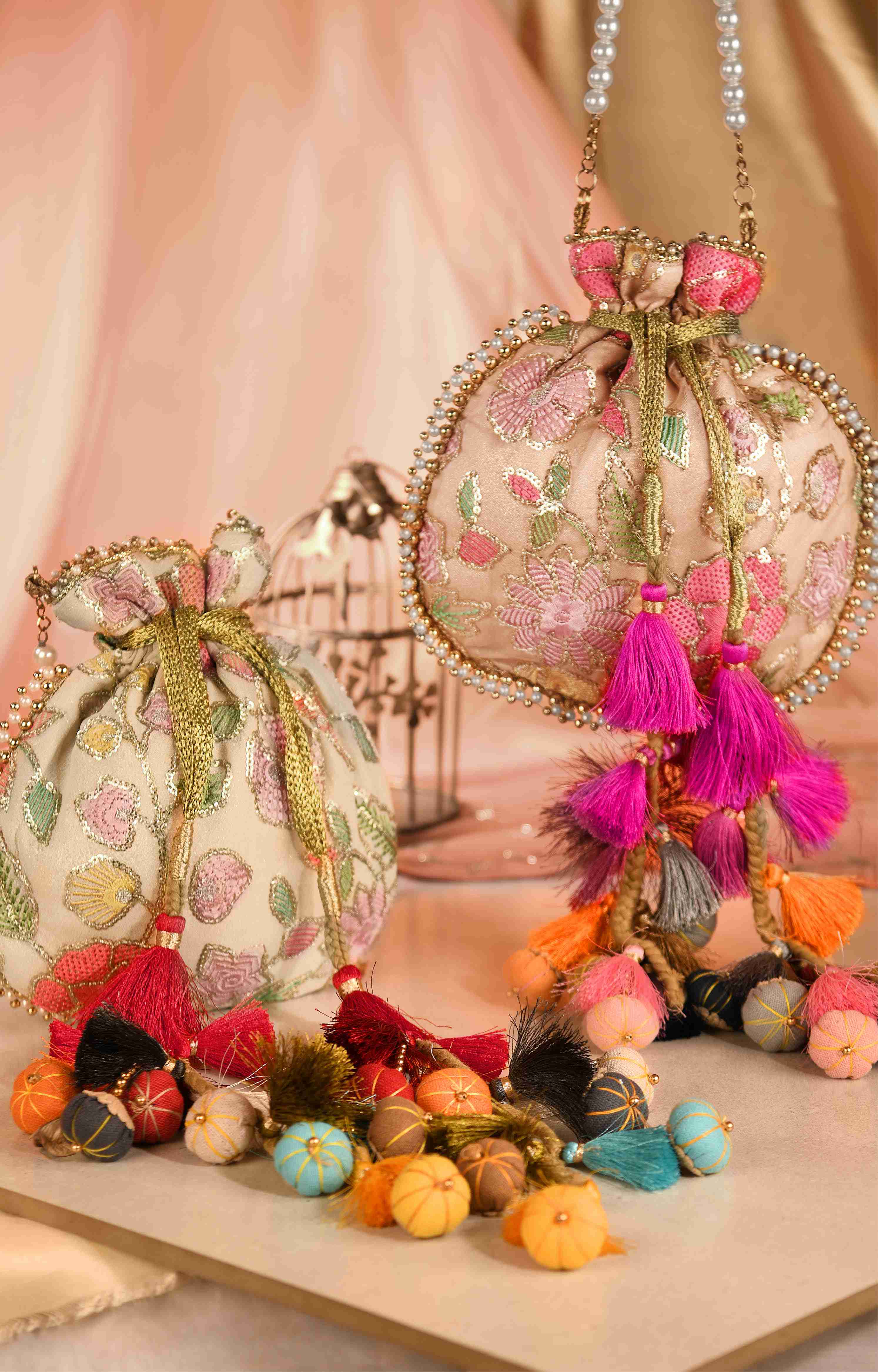 Ira Ivory Floral Embroidered Potli