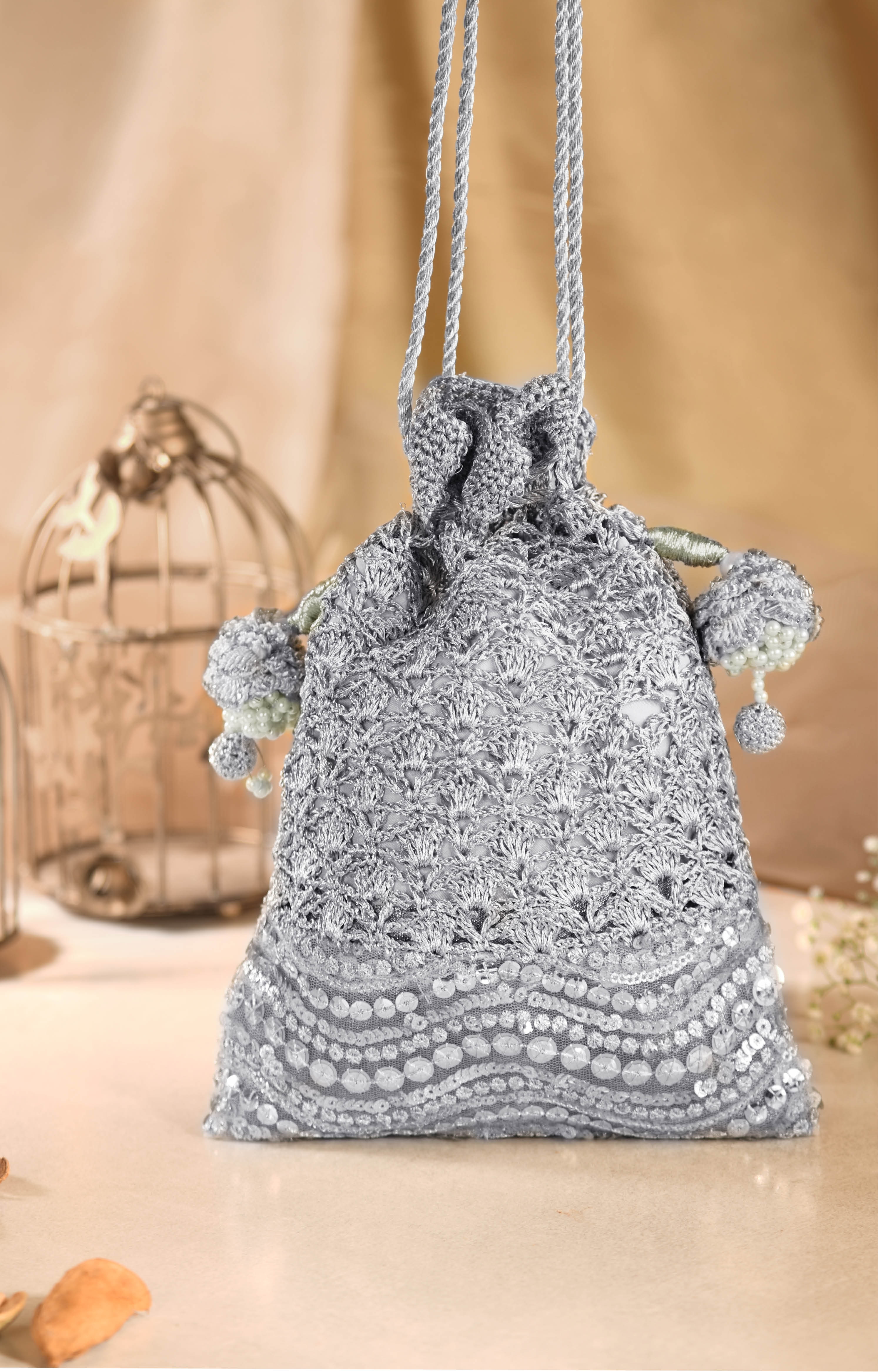 Miar Designs | Krisha Silver Crochet Potli 0