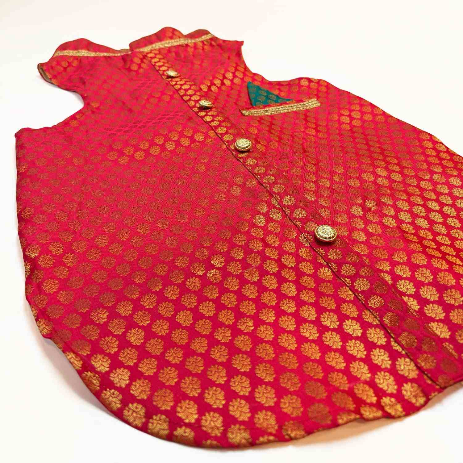 Pawsindia Traditional Royal Brocade Kurta  for Cats, Red | Ethnic Festive Wear