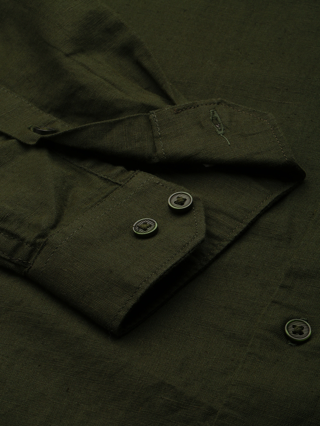SHOWOFF Men's Spread Collar Solid Olive Regular Fit Shirt