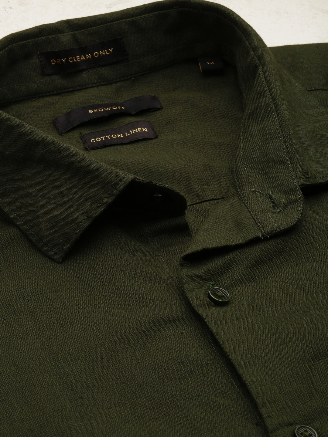 SHOWOFF Men's Spread Collar Solid Olive Regular Fit Shirt