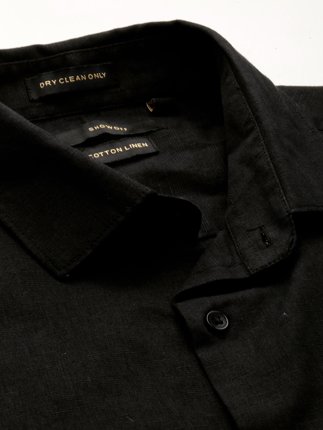 SHOWOFF Men's Spread Collar Solid Black Regular Fit Shirt
