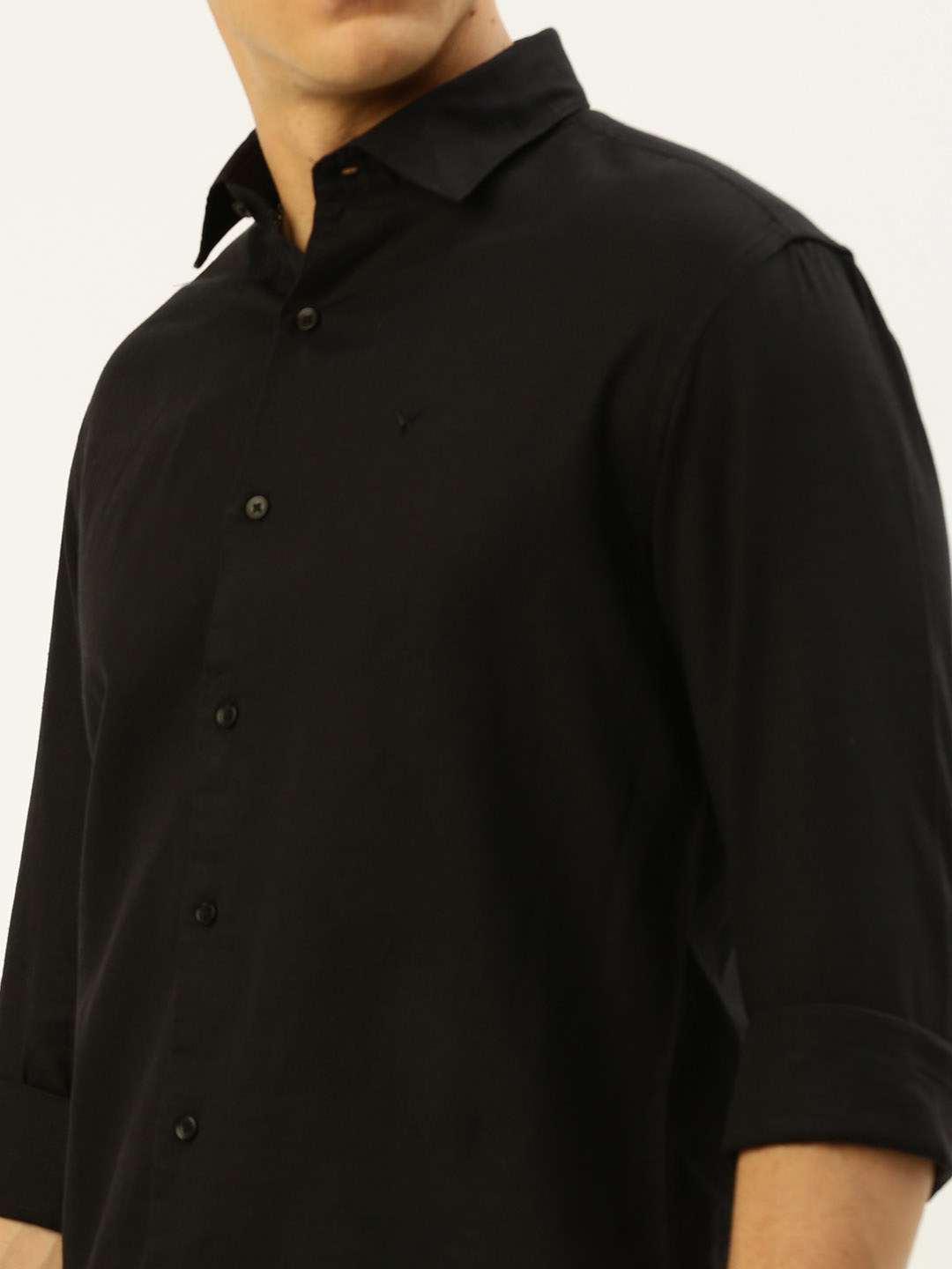 SHOWOFF Men's Spread Collar Solid Black Regular Fit Shirt
