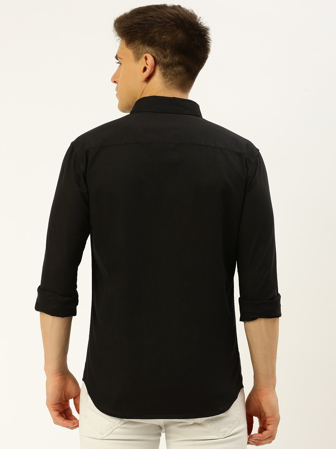 SHOWOFF Men's Spread Collar Solid Black Regular Fit Shirt