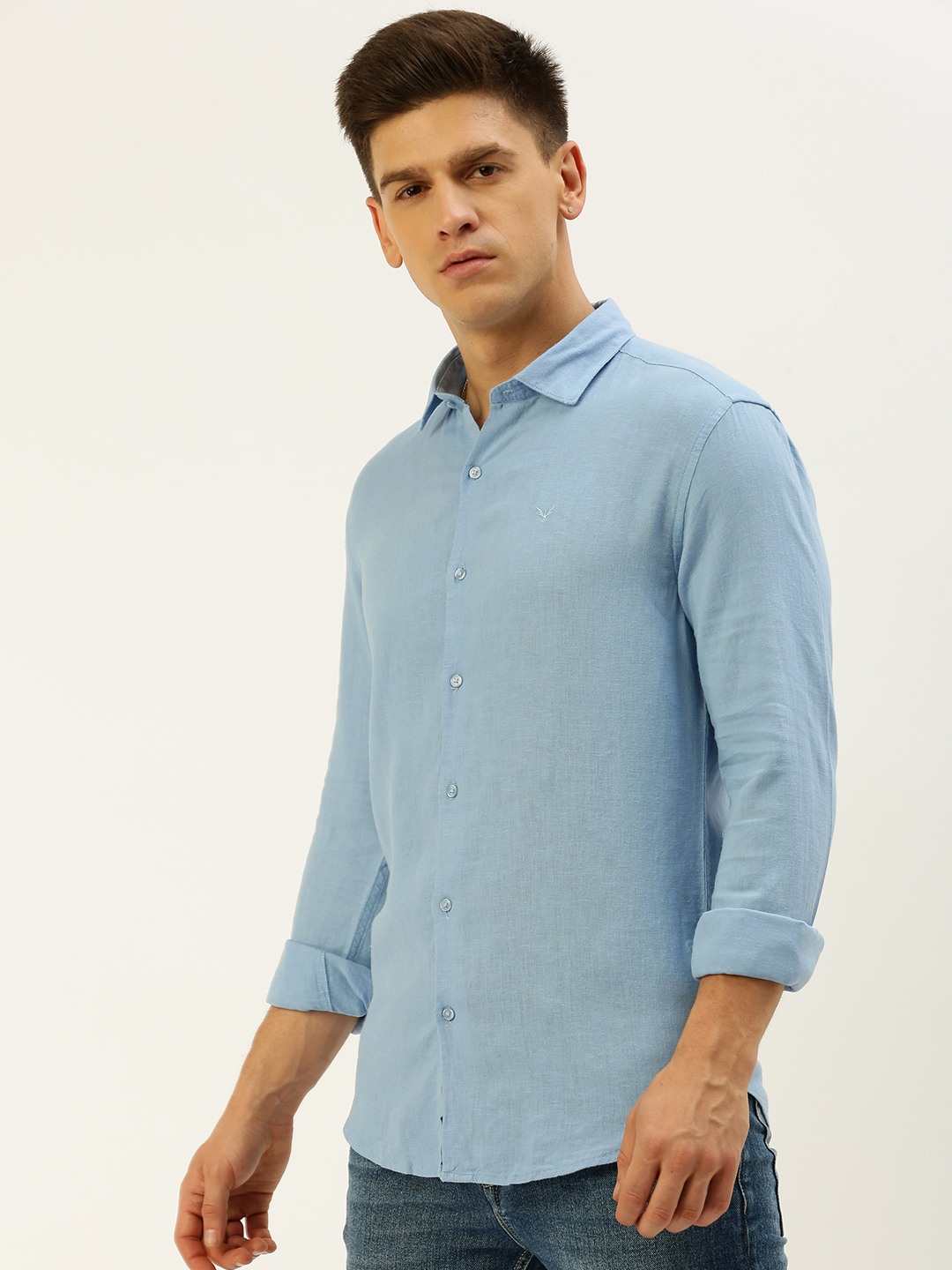 SHOWOFF Men's Spread Collar Solid Blue Regular Fit Shirt