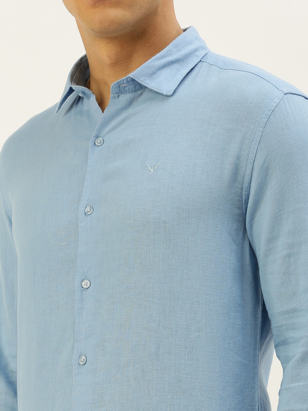 SHOWOFF Men's Spread Collar Solid Blue Regular Fit Shirt