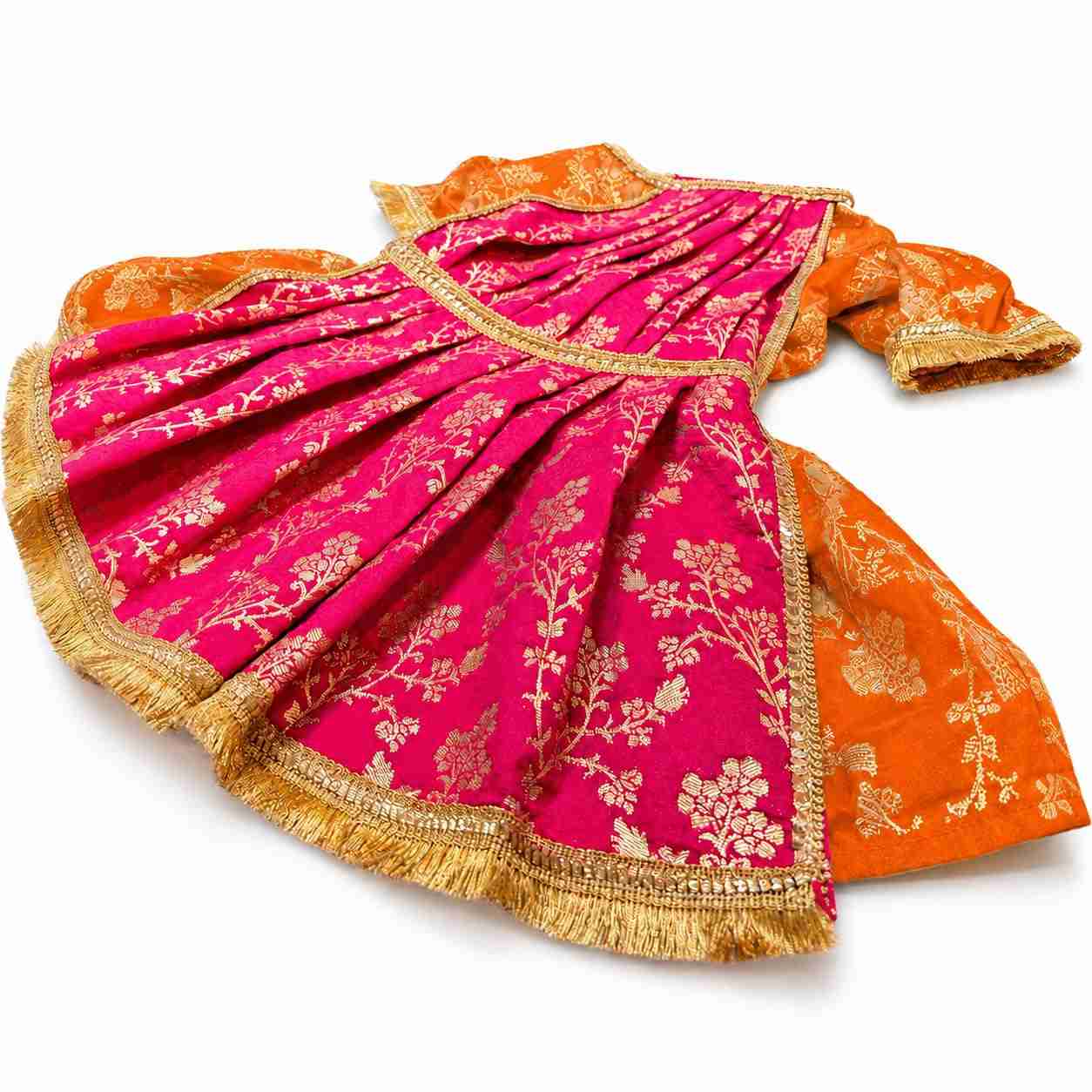 PawsIndia Traditional Heavy Brocade Zari Saree for Cats - Orange & Pink