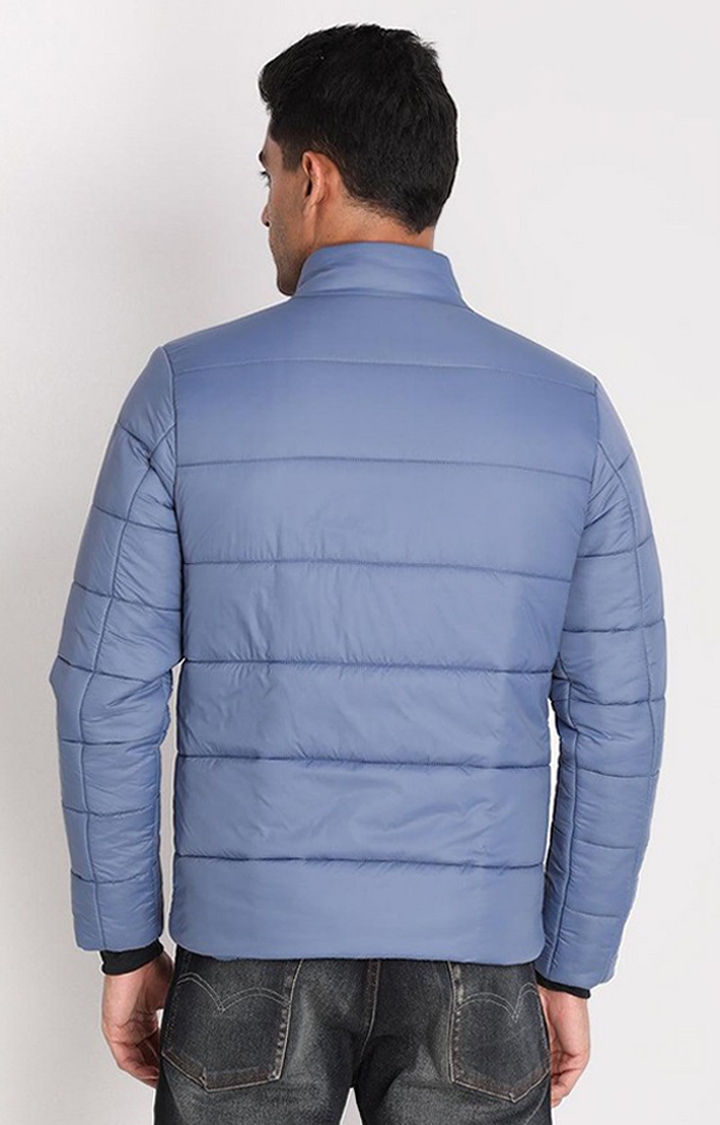 Men's Blue Solid Polyester Bomber Jackets