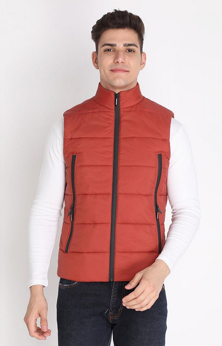 CHKOKKO | Men's Red Solid Polyester Gilet