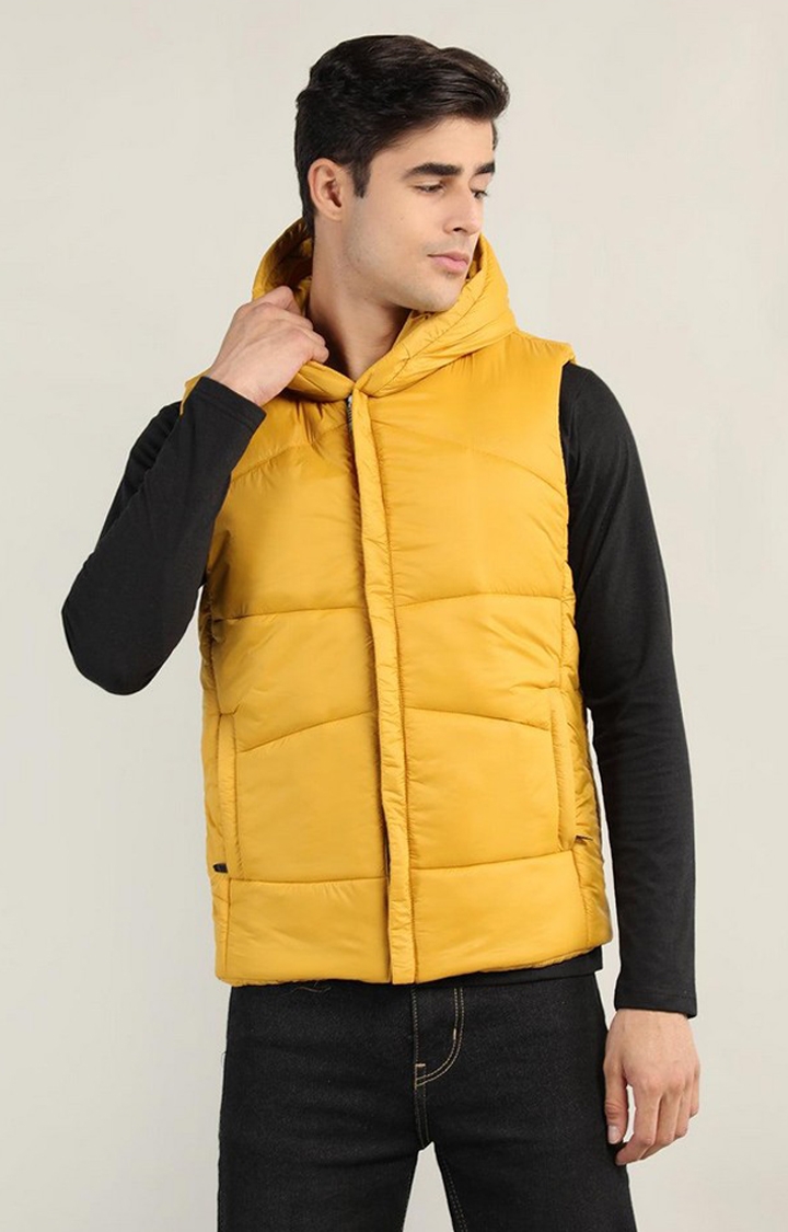 Men's Yellow Solid Polyester Gilet