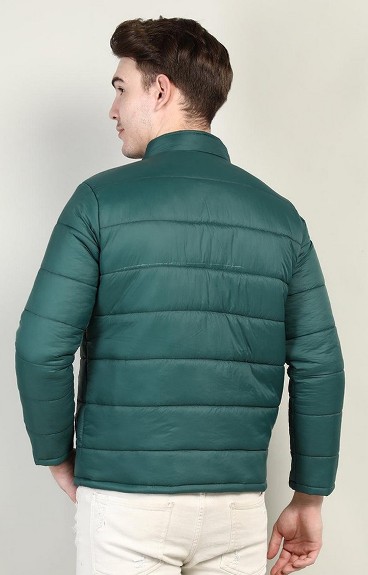 Men's Green Solid Polyester Bomber Jackets