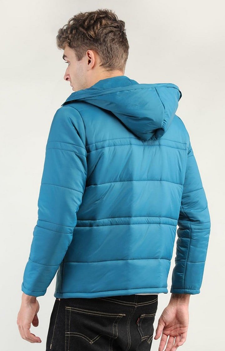 Men's Blue Solid Polyester Bomber Jackets