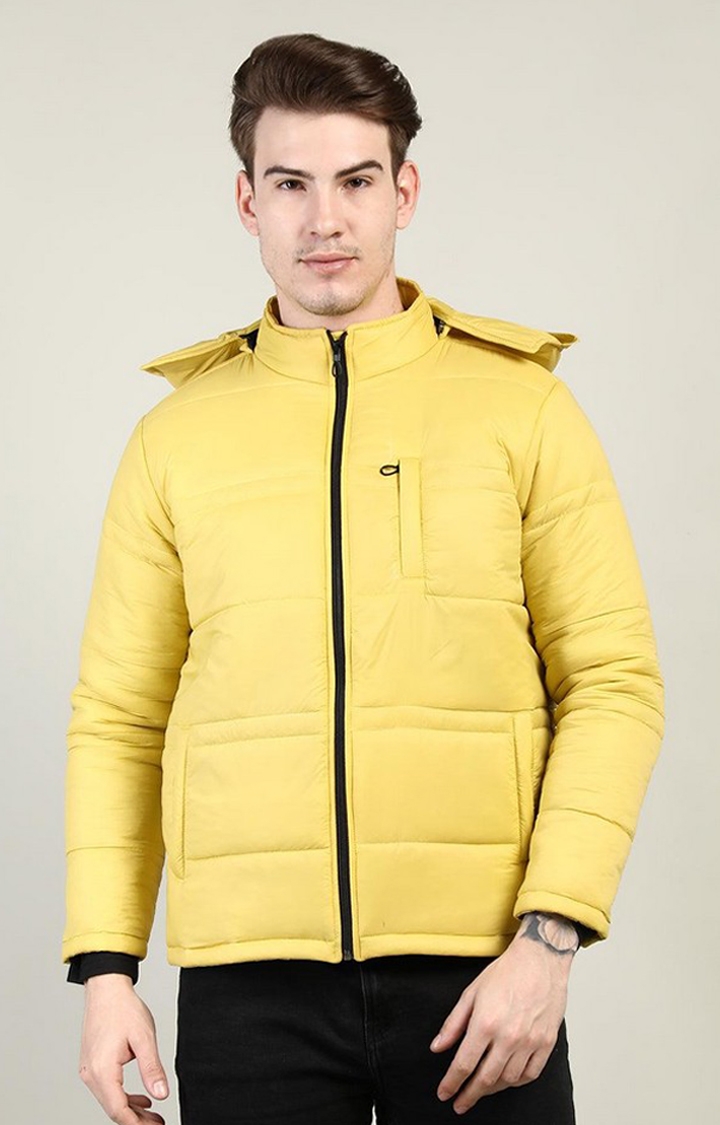 CHKOKKO | Men's Yellow Solid Polyester Bomber Jackets