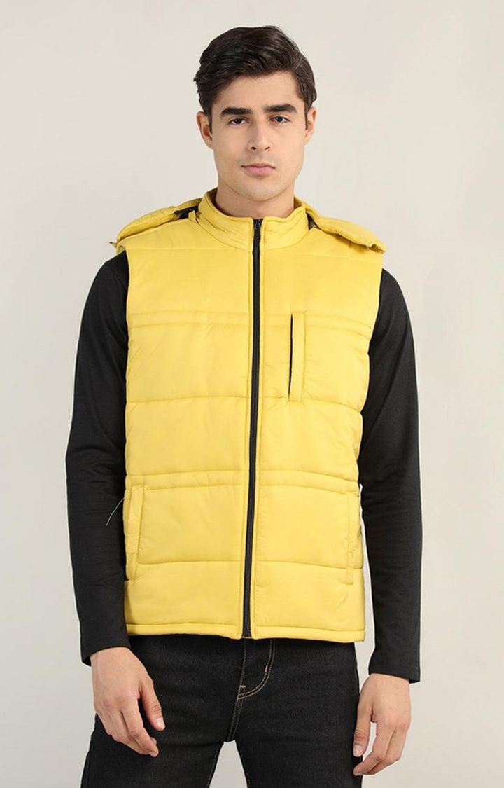 Men's Yellow Solid Polyester Gilet