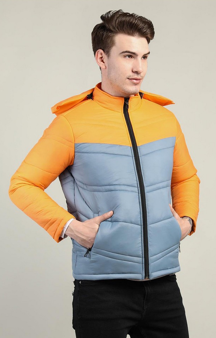 Men's Grey & Orange Colorblocked Polyester Bomber Jackets