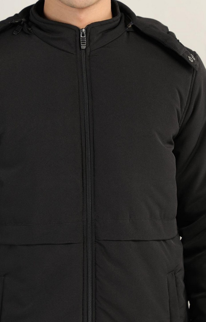 Men's Black Solid Polyester Bomber Jackets