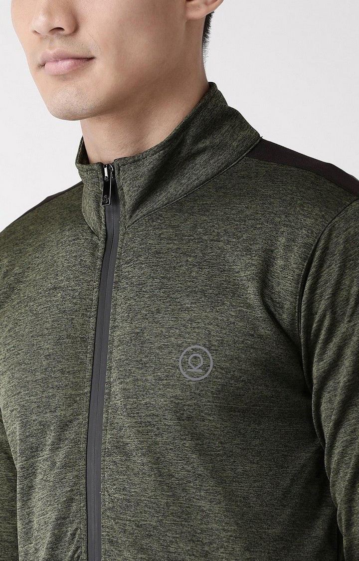 Men's Olive Green Melange Textured Polyester Tracksuit