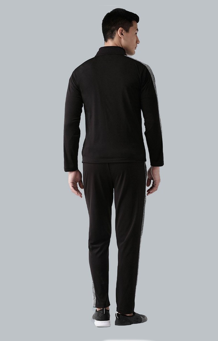 Men's Black and Light Grey Solid Polyester Tracksuit