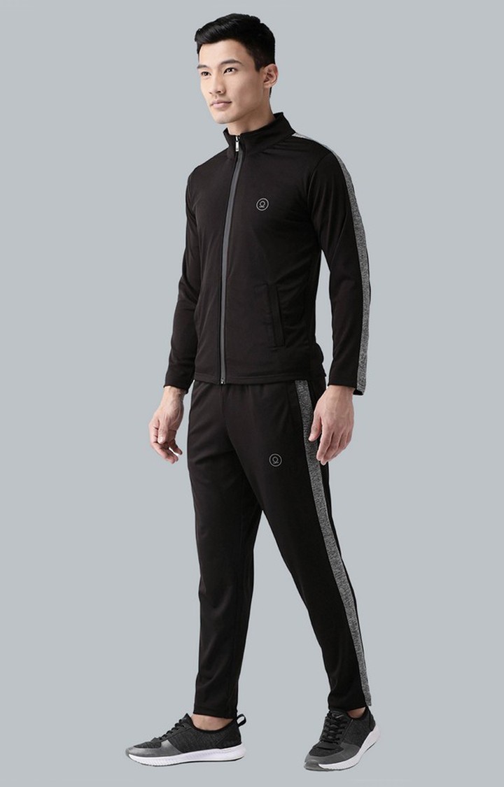 Men's Black and Light Grey Solid Polyester Tracksuit