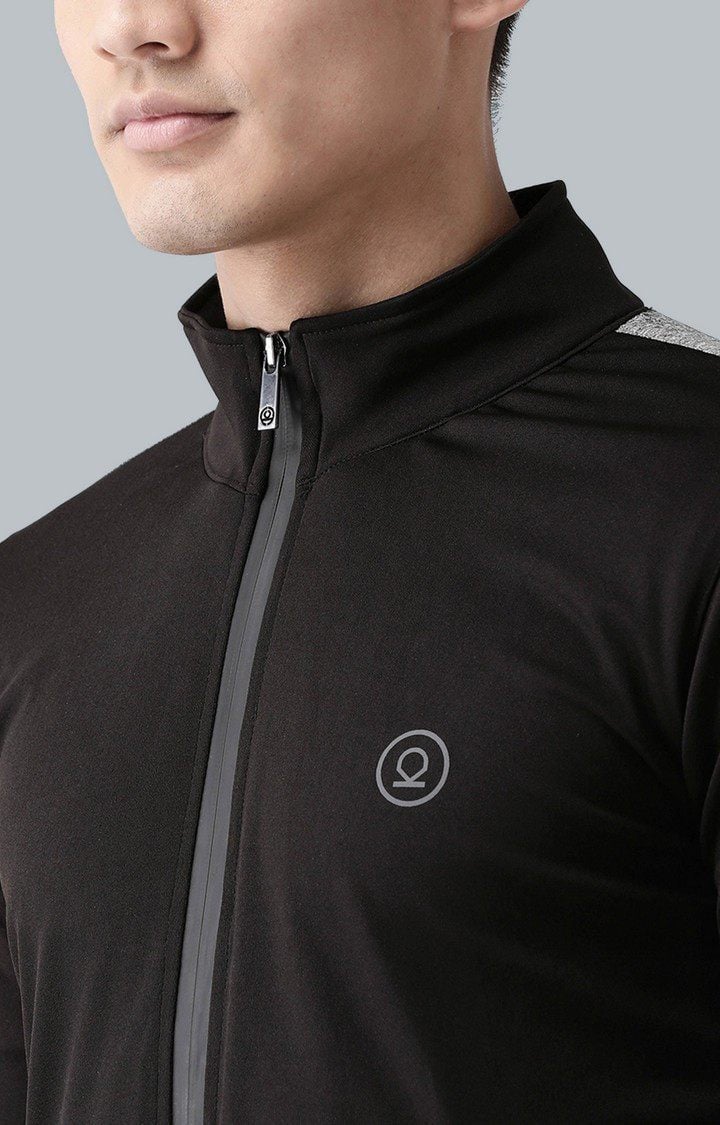 Men's Black and Light Grey Solid Polyester Tracksuit
