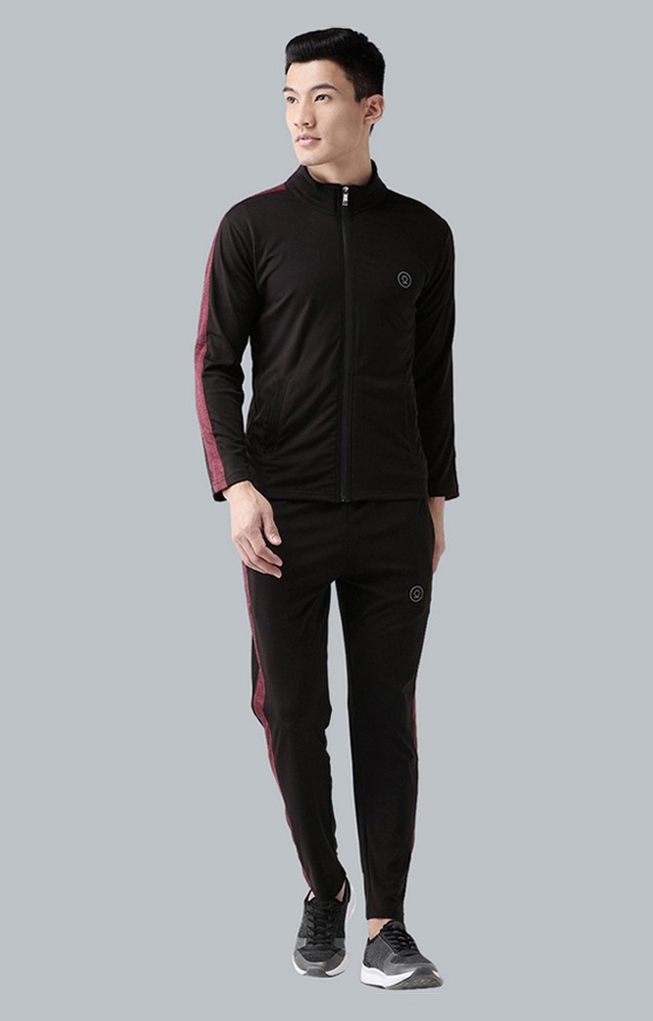 Men's Black and Red Solid Polyester Tracksuit