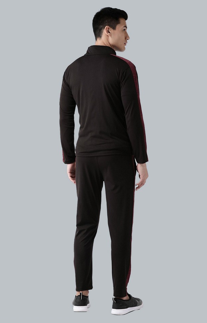 Men's Black and Red Solid Polyester Tracksuit