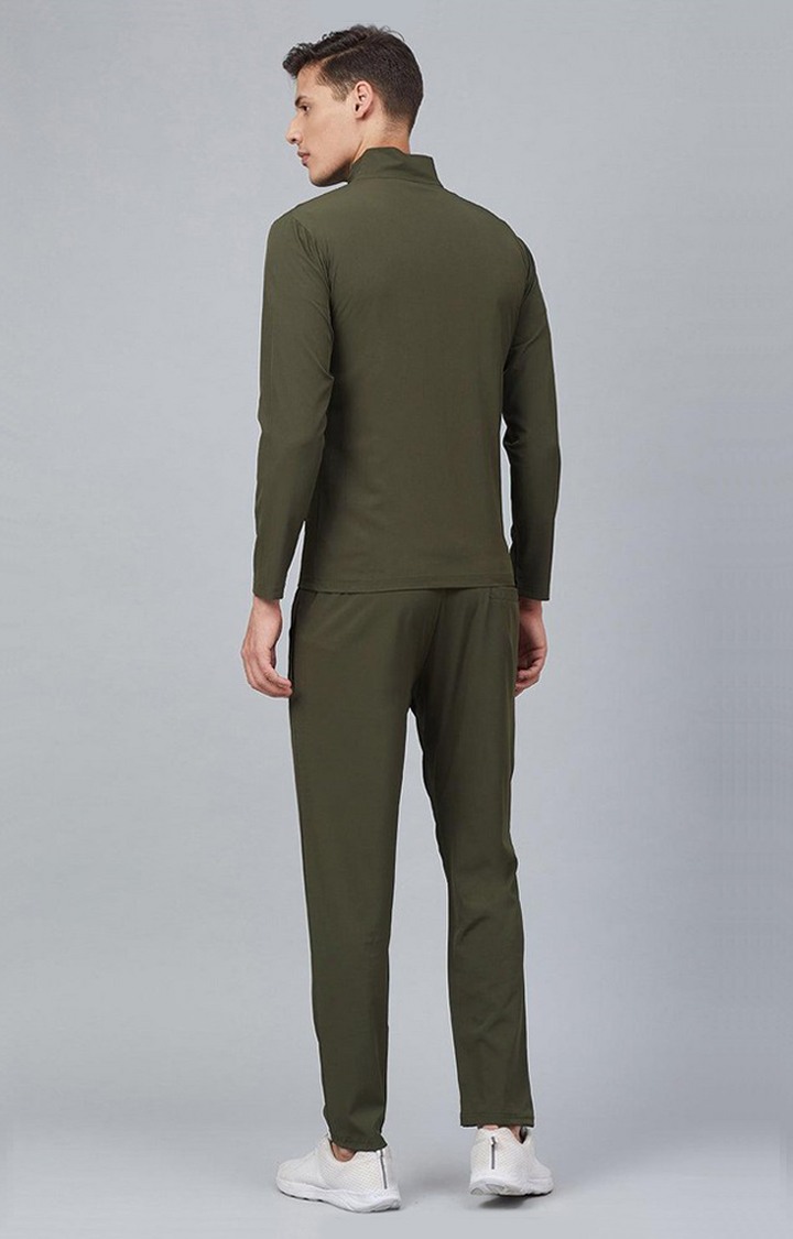 Men's Bottle Green Solid Polyester Tracksuit