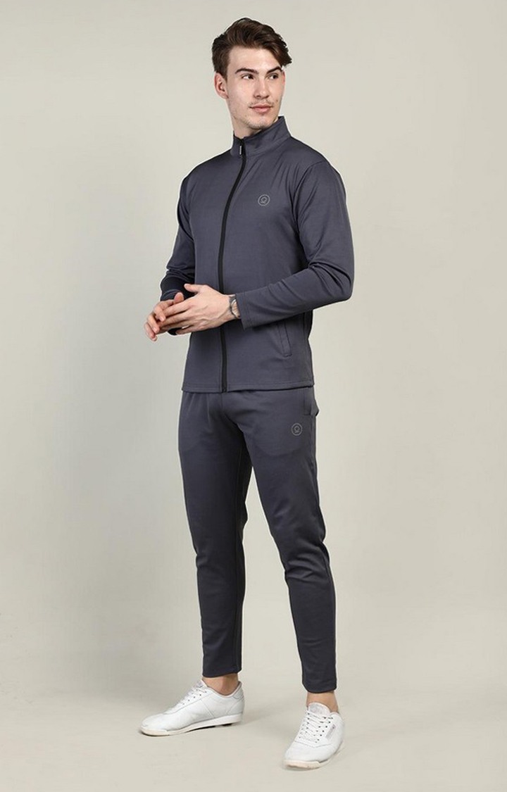 Men s Dark Grey Solid Polyester Tracksuit