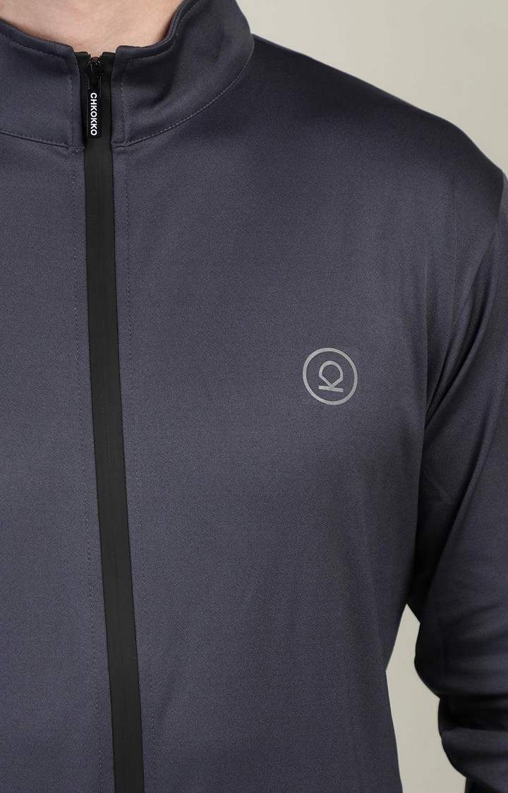 Men's Dark Grey Solid Polyester Tracksuit