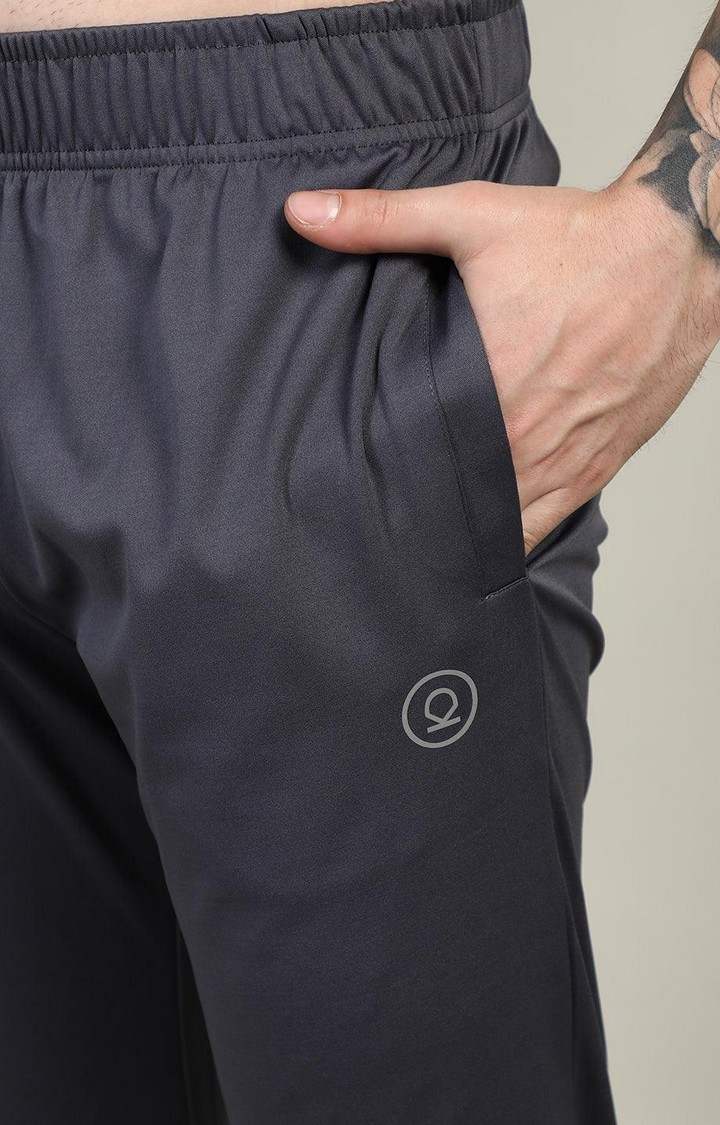 Men's Dark Grey Solid Polyester Tracksuit