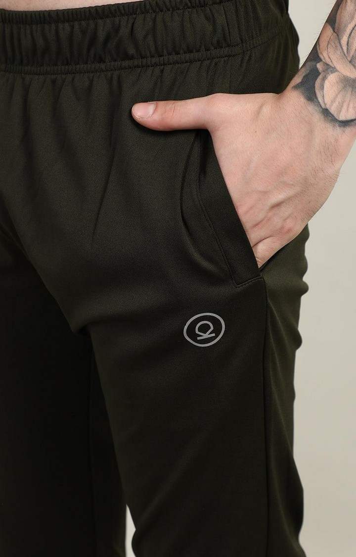 Men's Dark Olive Solid Polyester Tracksuit
